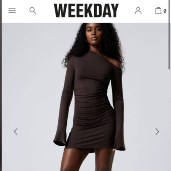 WEEKDAY GATHERED MINI LONG SLEEVE DRESS - Picture 1 of 6